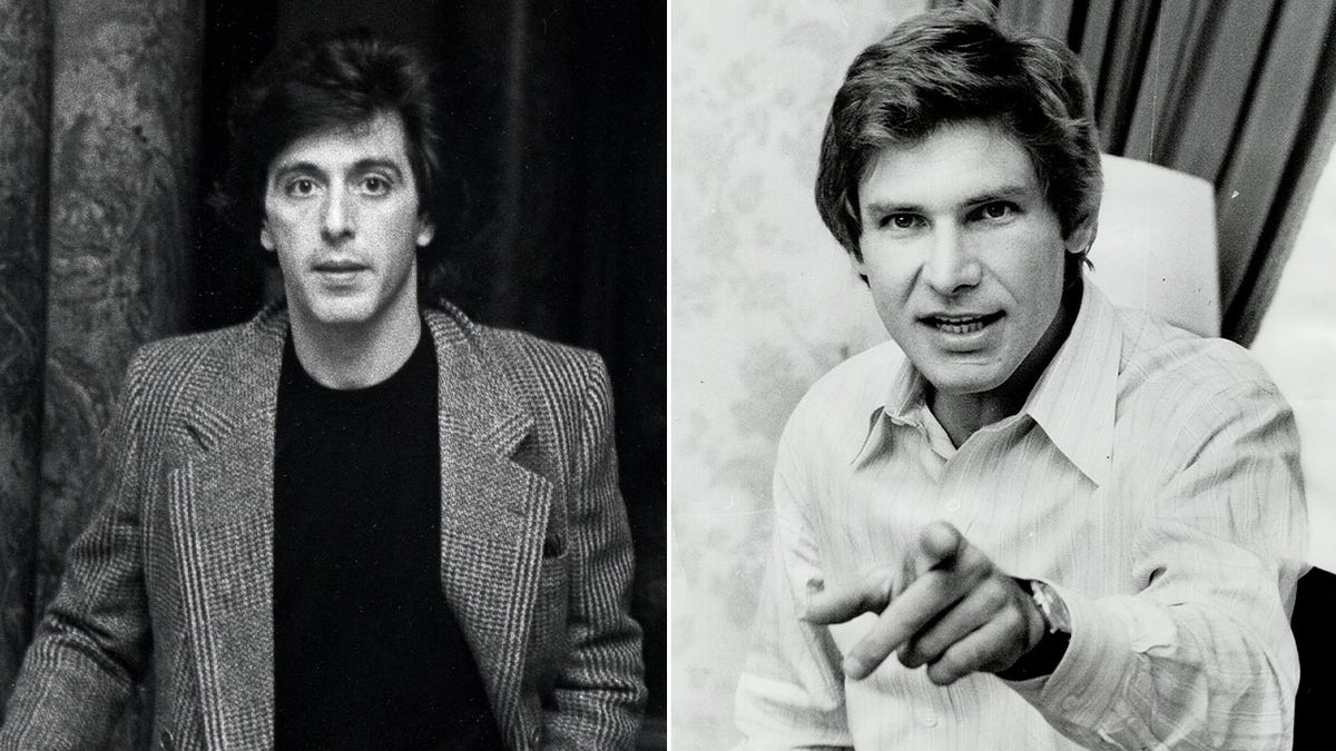 A split image of Al Pacino and Harrison Ford.