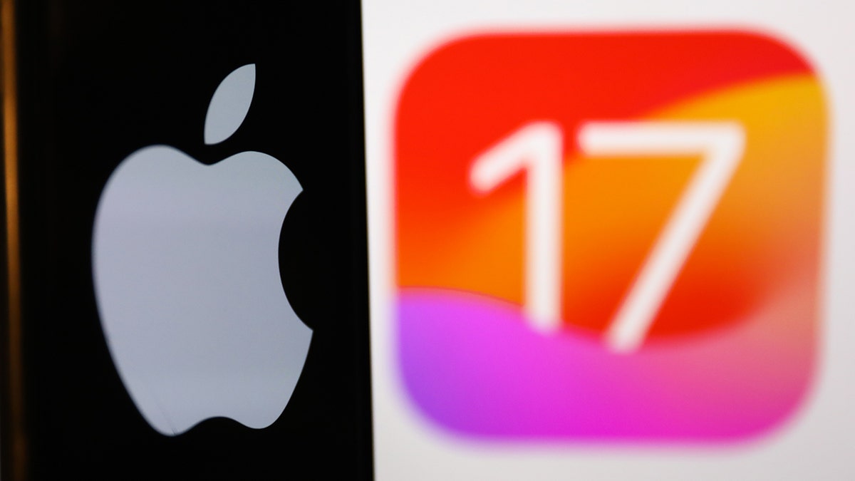 Apple logo next to IOS 17 logo