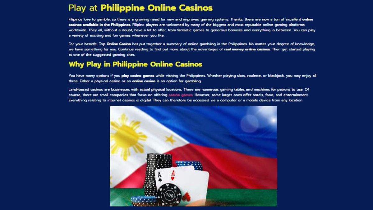 Screenshot of online gambling wesbite