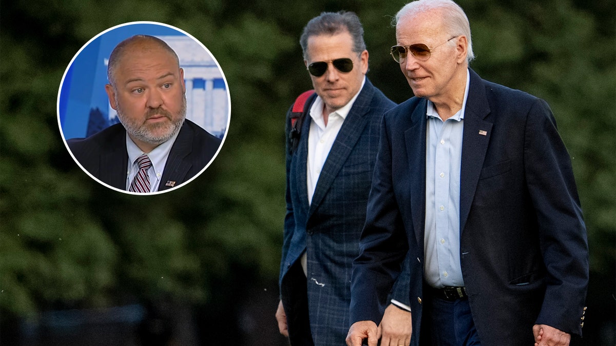 A split image shows IRS whistleblower Gary Shapley and President Biden with his son Hunter Biden