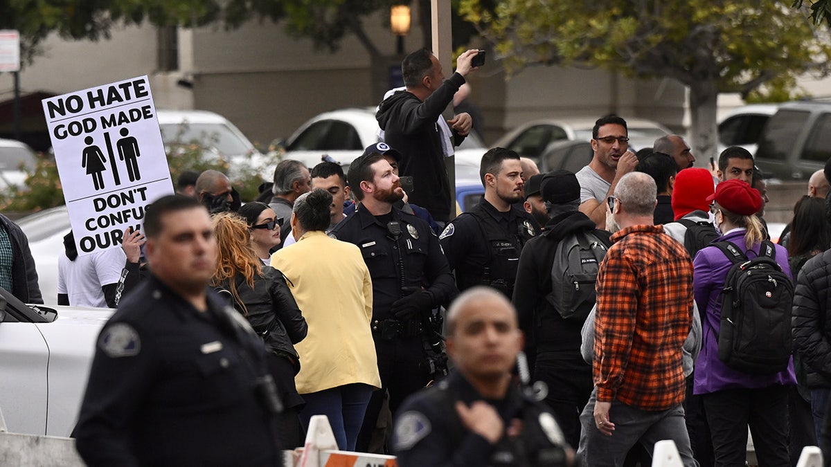Protestors clash outside the district offices as Glendale police declare a unlawful assembly