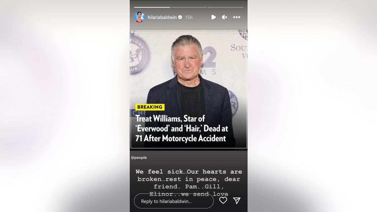 Screengrab of Hilaria Baldwin tribute to Treat Williams