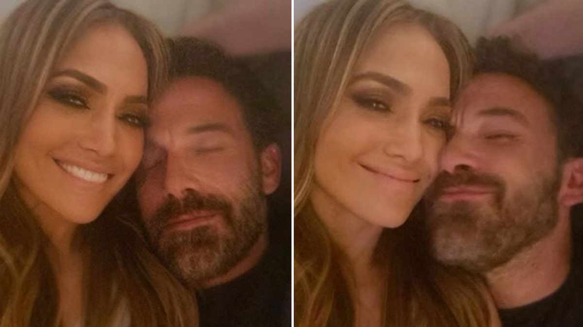 Ben Affleck and Jennifer Lopez smile sweetly for selfies