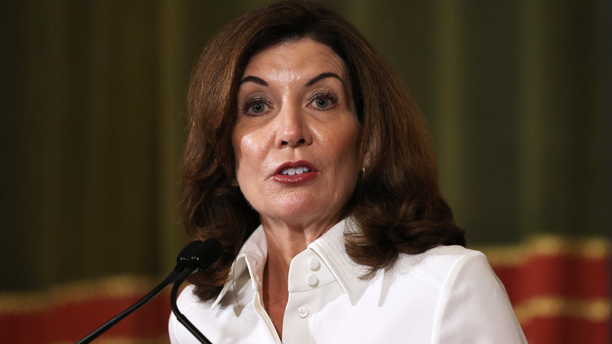 New York Gov. Kathy Hochul speaks after taking her ceremonial oath of office at the New York State Capitol on Aug. 24, 2021 in Albany, N.Y.