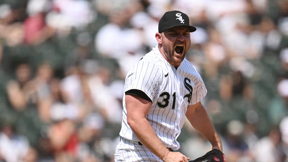 Liam Hendricks reacts to strikeout