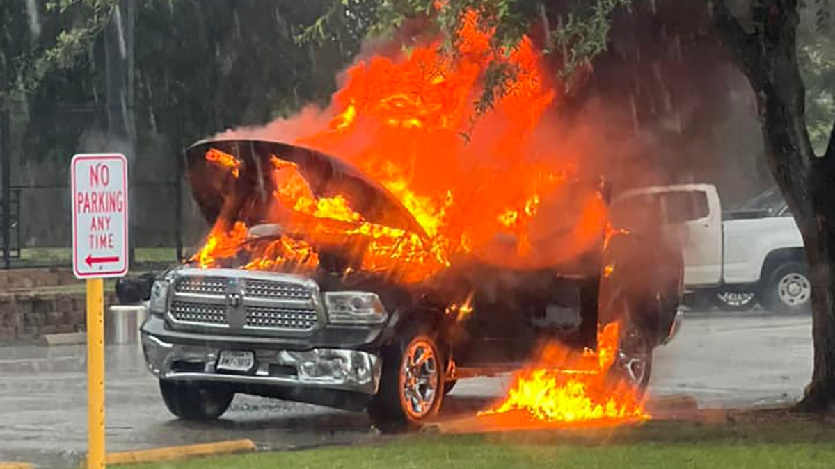 flames engulfing truck