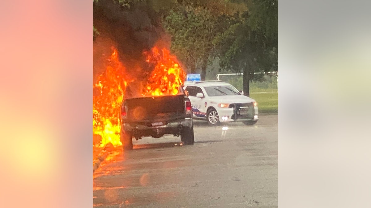 flames engulfing truck