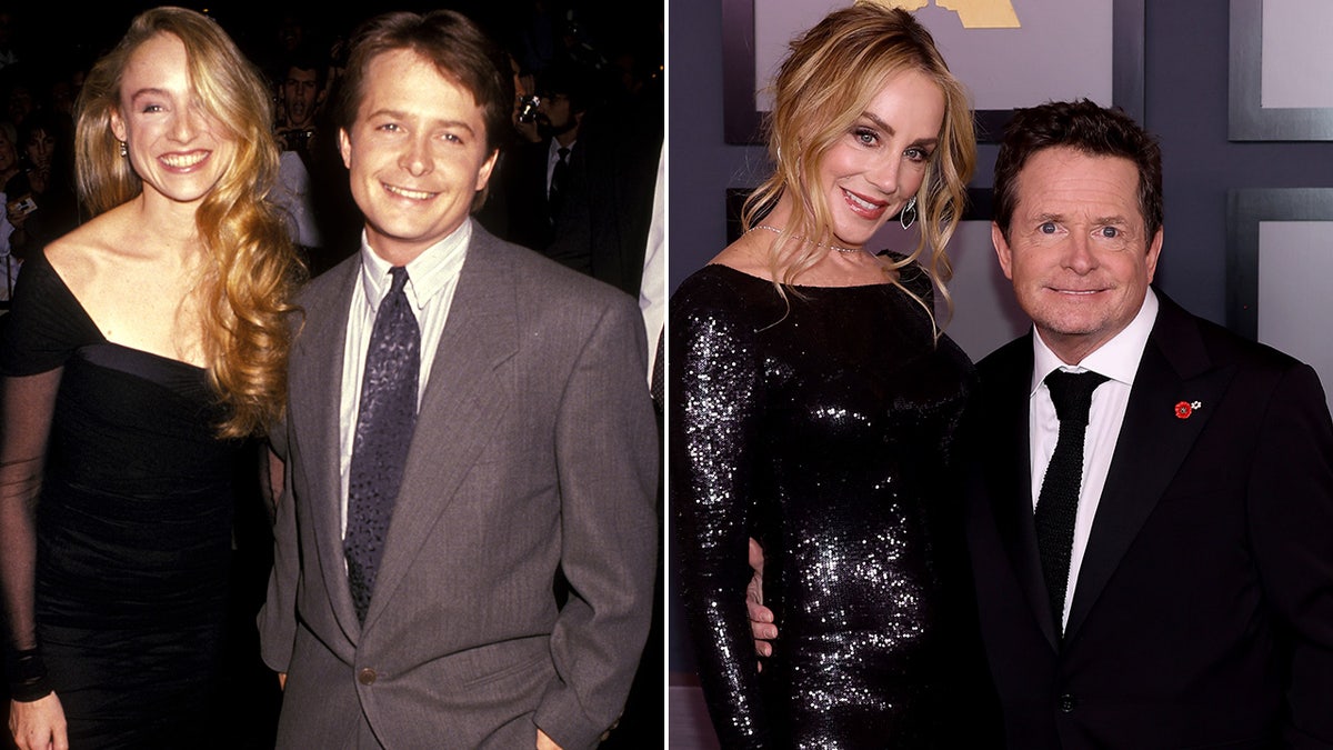 Tracy Pollan and Michael J. Fox then and now split