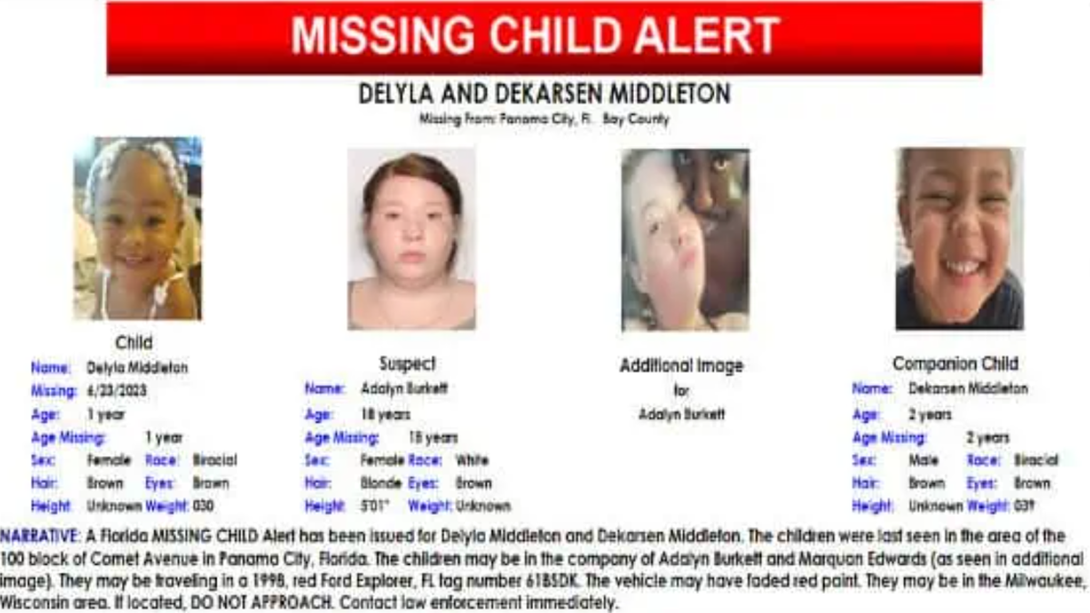 Missing child alert for two-year-old DeKarsen Middleton, and one-year-old Delyla Middleton