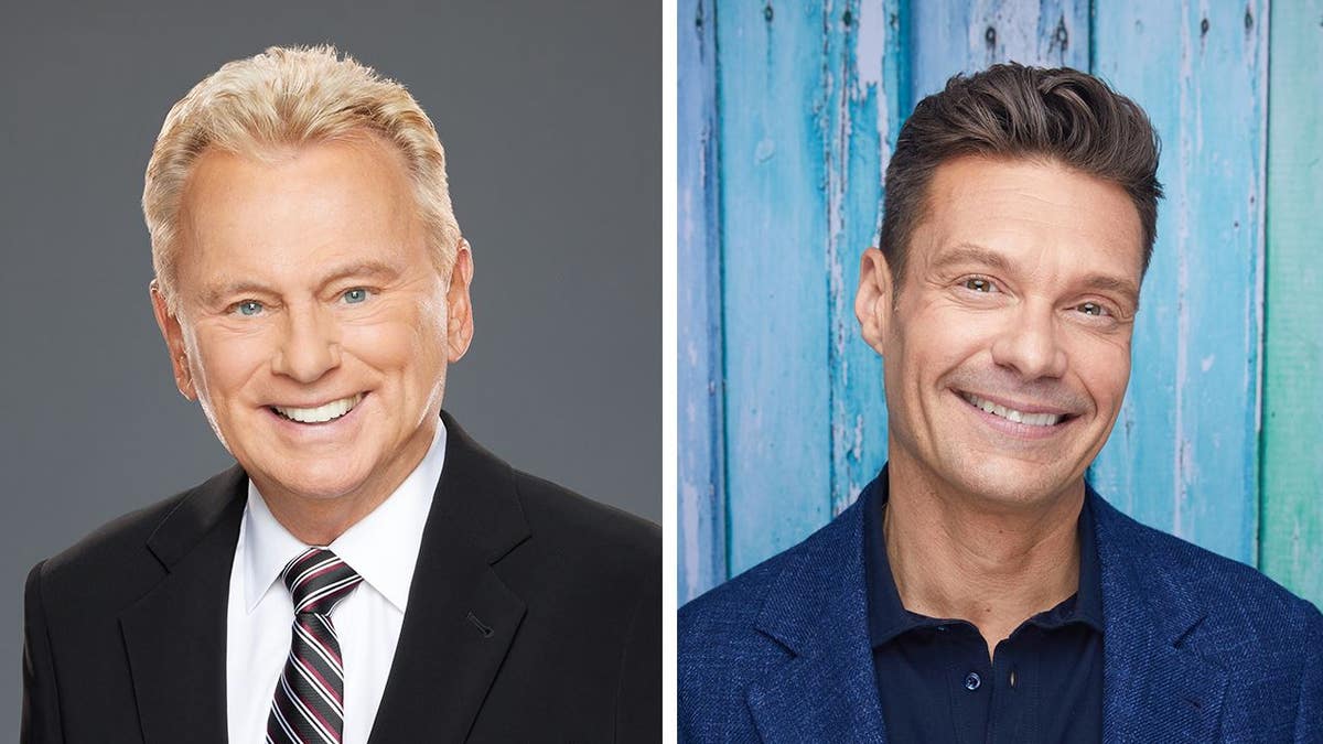 A split photo of Pat Sajak and Ryan Seacrest smiling