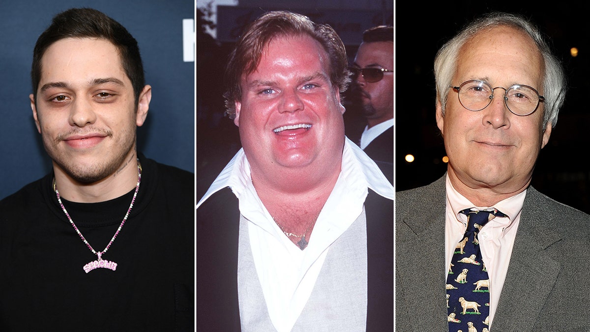 Comedians Pete Davidson, Chris Farley and Chevy Chase