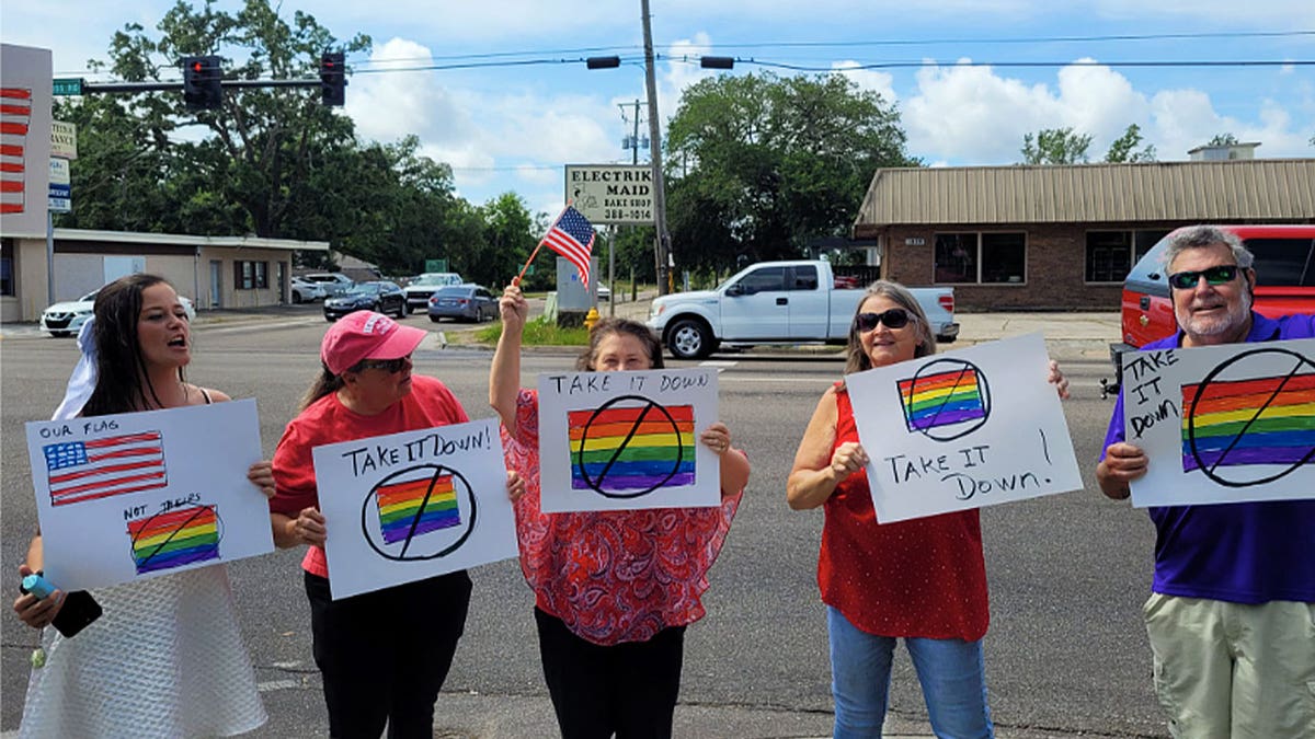 Pride flag protest