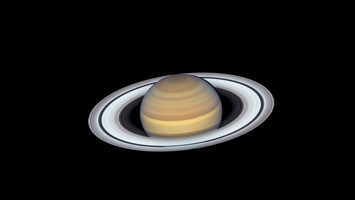 Saturn seen from a spacecraft approaching the planet