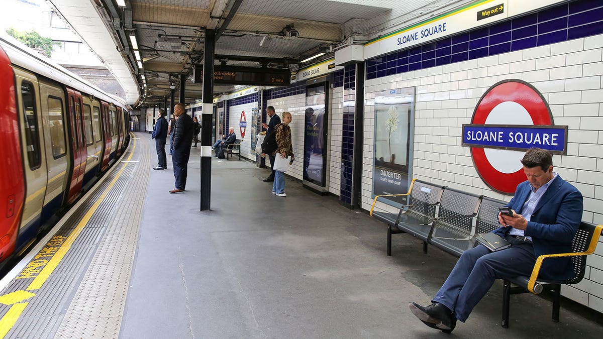 Subway passengers at Sloan Station in London