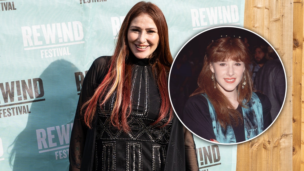Pop star Tiffany present day picture inset with 1989 throwback