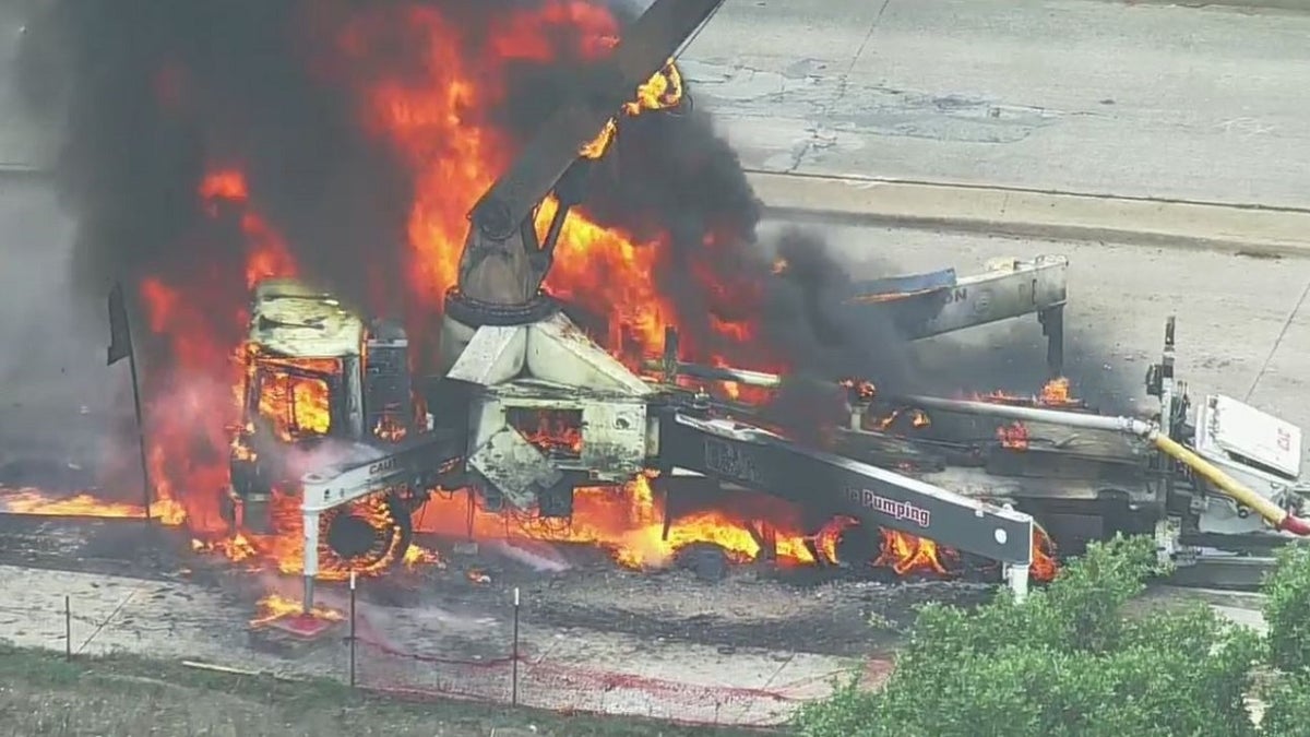 Texas concrete truck on fire