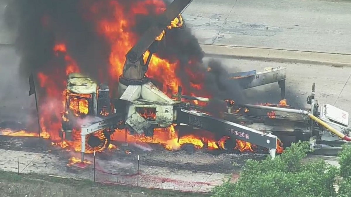 Texas concrete truck on fire