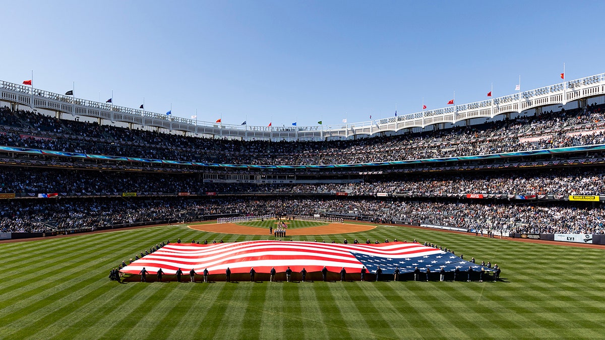 Singing of the national anthem at Yankee Stadium