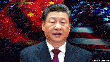 processor unit, chip war. processing information inside technological environment. usa flag. china flag.