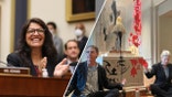 Rep. Rashida Tlaib, D-Mich., and two protesters with climate alarmist group Declare Emergency.