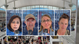 Photos of the interviewees with a picture of the long lines at the airport