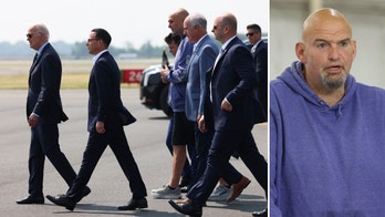 Fetterman stumbles through remarks with Biden, PA officials while wearing hoodie and shorts