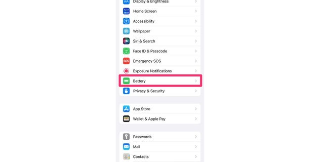 Screenshot of the settings screen on an iPhone.