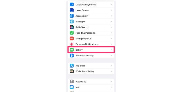 Screenshot of the settings screen on an iPhone.