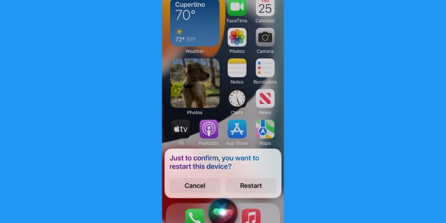 Telefonu yeniden başlatmayı onaylayan Siri'nin ekran görüntüsü