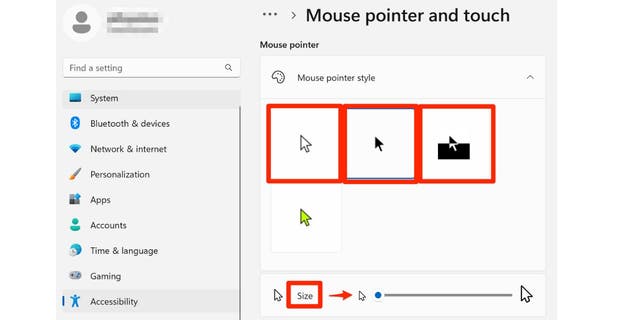 Cuplikan layar penunjuk Mouse dan layar sentuh.