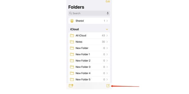 Screenshot of the Folders screen.