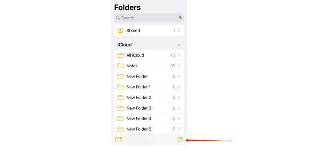 Screenshot of the Folders screen.