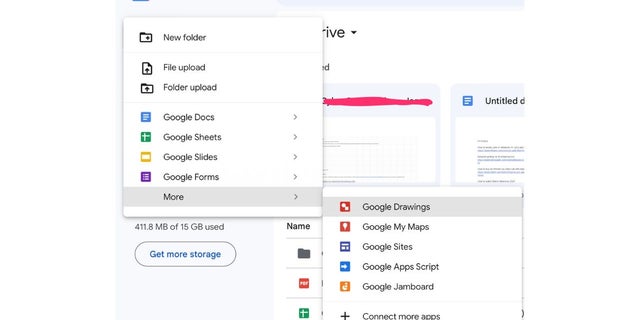 menu Google Drive