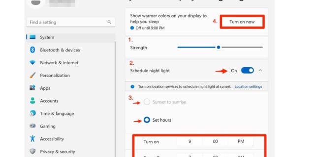 Windows 11 bilgisayarda ayarlar ekranının ekran görüntüsü.