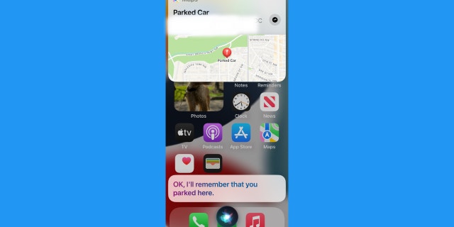 Screenshot of Siri remembering location of parked car