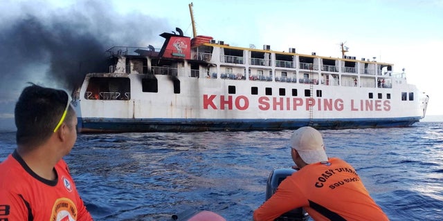 A ferry bursting into flames