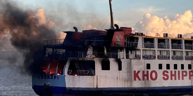 A ferry bursting into flames