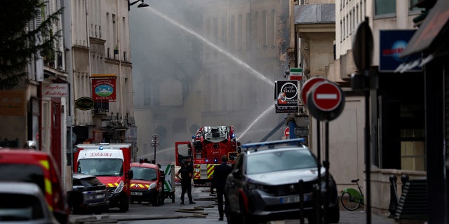 French firetrucks battle blaze