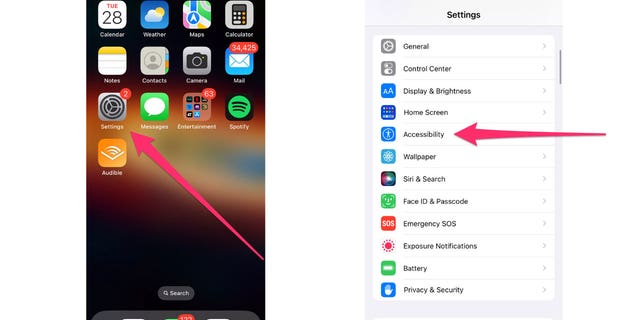Screenshots of the iPhone's home screen and Settings app.