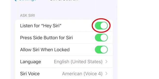 إعدادات Siri في iPhone
