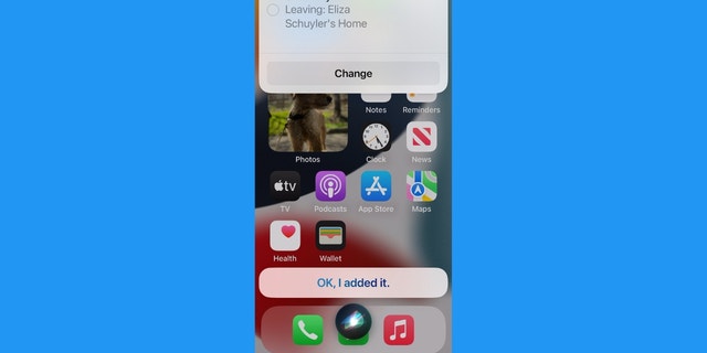 لقطة شاشة لتذكيرات إعداد Siri في تطبيقات أخرى