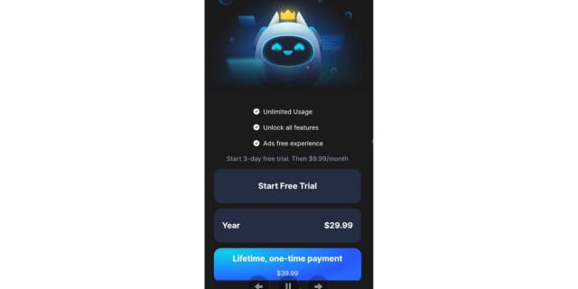 Example of trial charge in AI app