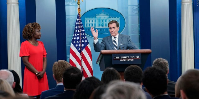 John Kirby takes questions from White House press pool