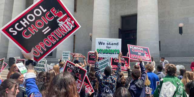 Students and parents rally at the Ohio Statehouse