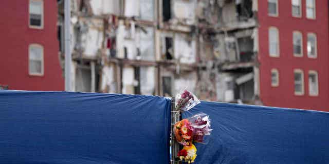 Damage from a collapsed apartment building