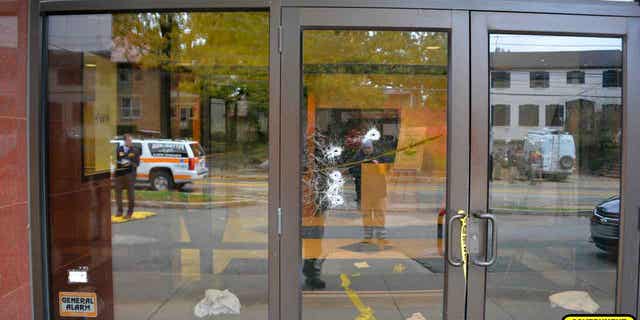 Damaged doors at synagogue