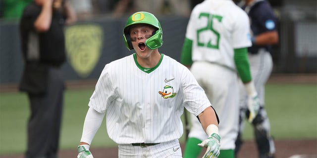 Oregon's Drew Smith after hitting a home run