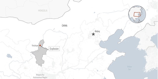 Map of China showing location of barbecue restaurant explosion