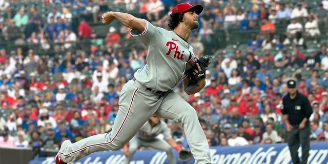 Aaron Nola throws pitch