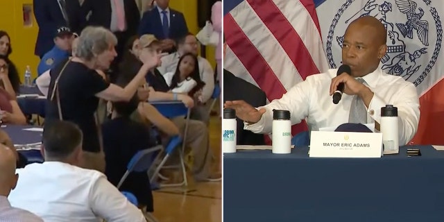 New York City Mayor Eric Adams engages in a tense back-and-forth with a woman during a town hall Wednesday.